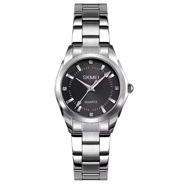 SKMEI 1620 Analog Stylish Quartz Stainless Steel Women's Watch – Dial Color: Black, Strap Color: Silver – View 1