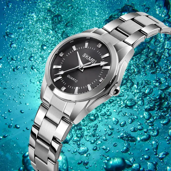 SKMEI 1620 Analog Stylish Quartz Stainless Steel Women's Watch – Dial Color: Black, Strap Color: Silver – View 2