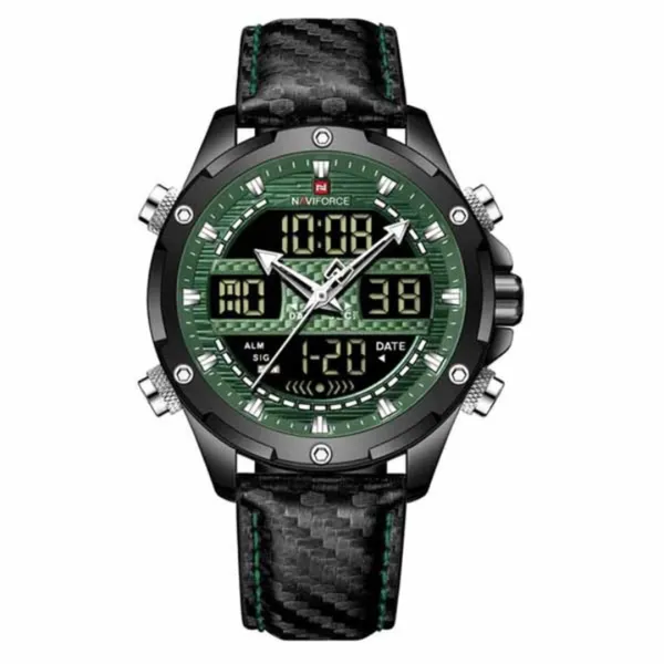 NAVIFORCE 9194 Multifunction Analog Men's Watch – Dial Color: Green, Strap Color: Black – View 1