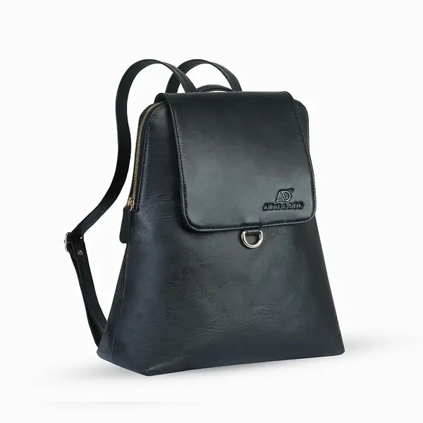 100% Genuine Cow Leather Love Expression Ladies Backpack – Color: Black – View 2