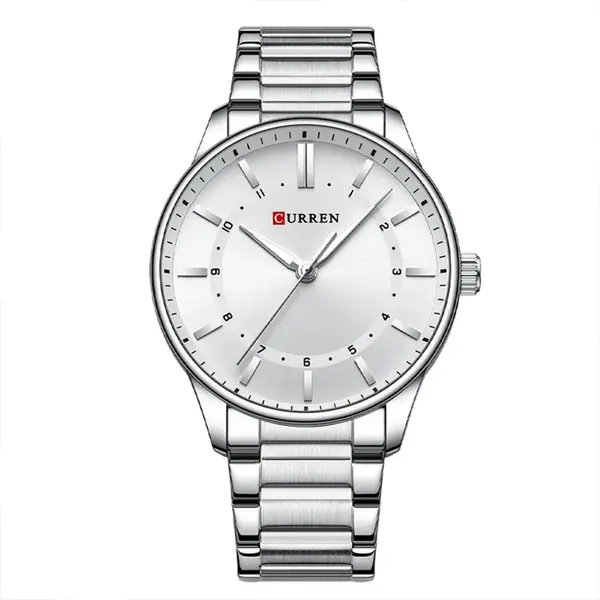 Curren 8430 High Quality Stainless Steel Analog Men's Watch – Dial Color: White, Strap Color: White – View 1