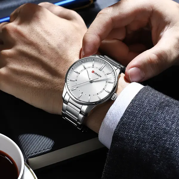 Curren 8430 High Quality Stainless Steel Analog Men's Watch – Dial Color: White, Strap Color: White – View 3