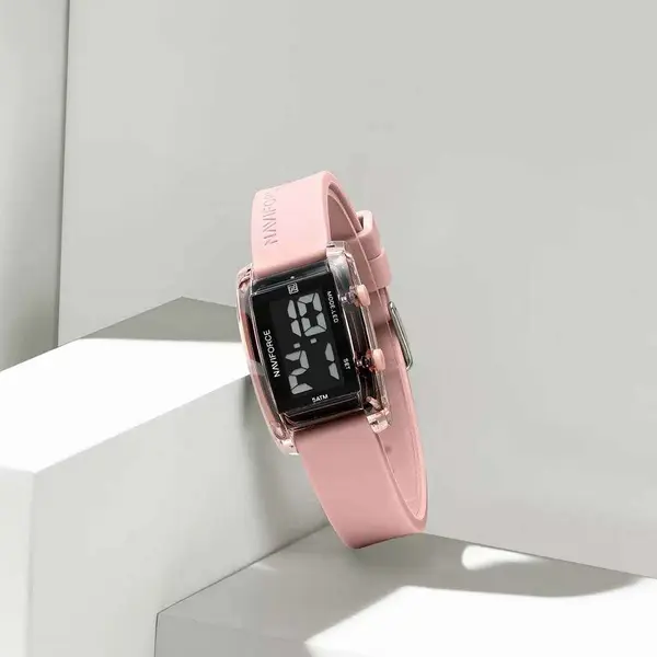 Naviforce NF7118 Comfortable Silicone Starp Digital Fashion Women's Watch – Dial Color: Black, Strap Color: Pink – View 3