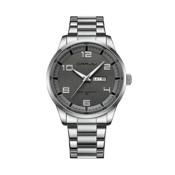 CRRJU 5005 Classic Stainless Steel Multifunctional Analog Quartz Fashion Men's Watch – Dial Color: Black, Strap Color: Silver – View 1