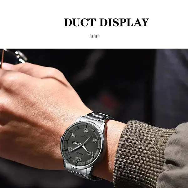 CRRJU 5005 Classic Stainless Steel Multifunctional Analog Quartz Fashion Men's Watch – Dial Color: Black, Strap Color: Silver – View 4