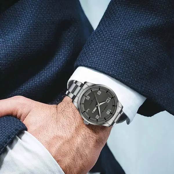 CRRJU 5005 Classic Stainless Steel Multifunctional Analog Quartz Fashion Men's Watch – Dial Color: Black, Strap Color: Silver – View 5