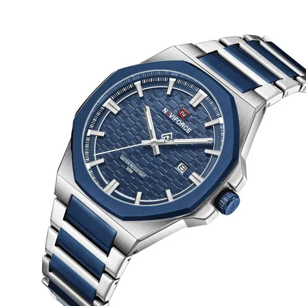 NAVIFORCE NF9245 Steel Strap Polygonal Design Analog Men's Watch – Dial Color: Blue, Strap Color: Blue – View 2
