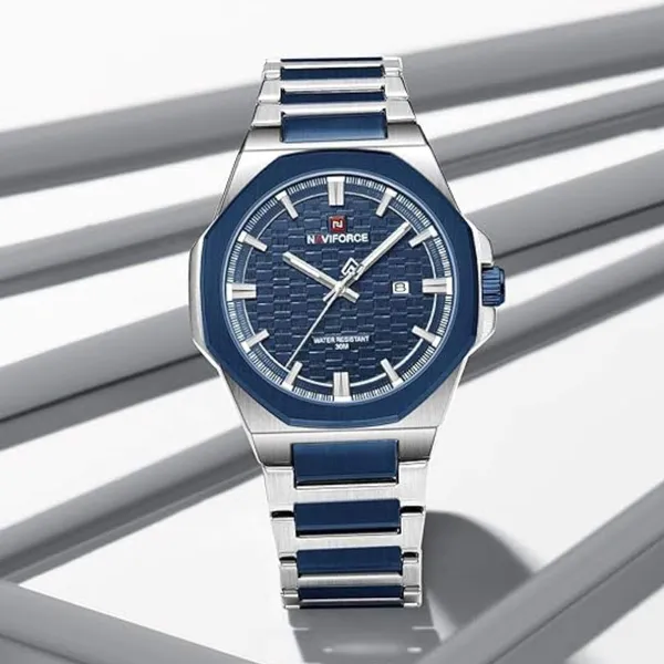 NAVIFORCE NF9245 Steel Strap Polygonal Design Analog Men's Watch – Dial Color: Blue, Strap Color: Blue – View 3