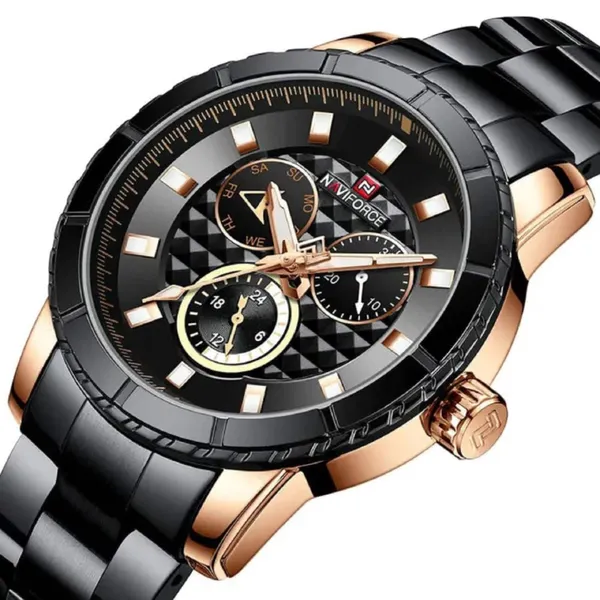 NAVIFORCE NF9145 Stainless Steel Chronograph Men's Watch – Dial Color: Rose, Strap Color: Black – View 2