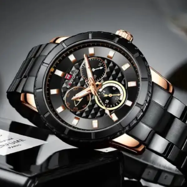 NAVIFORCE NF9145 Stainless Steel Chronograph Men's Watch – Dial Color: Rose, Strap Color: Black – View 3
