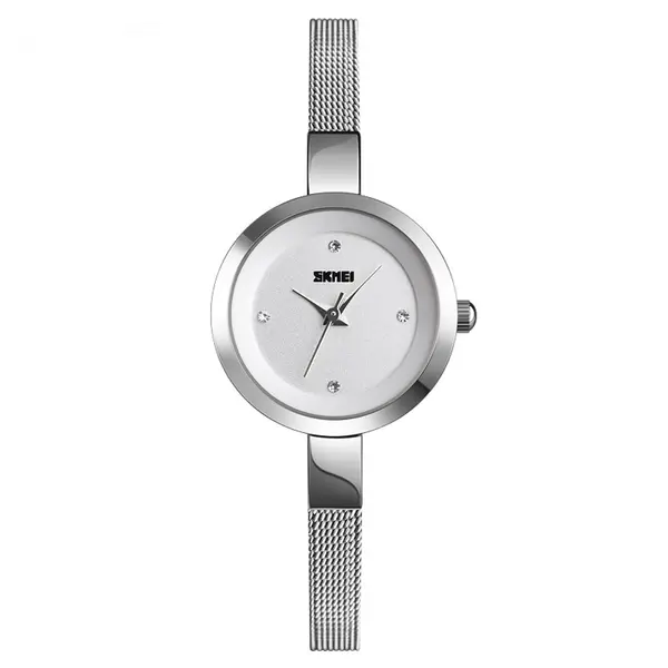 SKMEI 1390 Elegant Quartz Stainless Steel Luxury Women's Watch – Dial Color: White, Strap Color: Silver – View 1