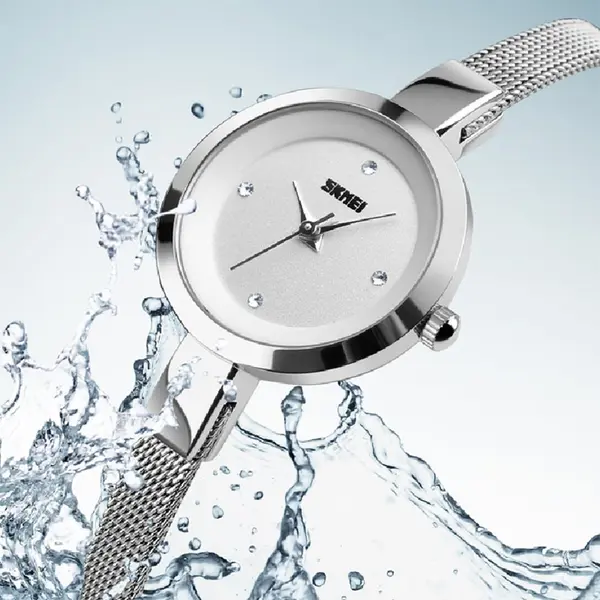 SKMEI 1390 Elegant Quartz Stainless Steel Luxury Women's Watch – Dial Color: White, Strap Color: Silver – View 3