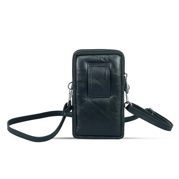 3 Chamber Unisex Leather Messenger Bag with Strip Belt – Color: Black – View 3