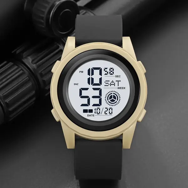 SKMEI 2082 High Quality Silicon Strap Sporty Men's Watch – Dial Color: White, Strap Color: Gold  – View 2