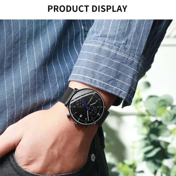 CRRJU 2278 Comfortable Mesh Stainless Steel Ultra Slim Modern Fashion Men's Watch – Dial Color: Black, Strap Color: Black – View 3