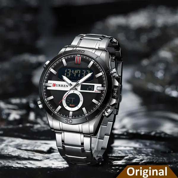 Curren 8384 Stainless Steel Dual Movement Men's Watch – Dial Color: Black, Strap Color: Silver – View 2