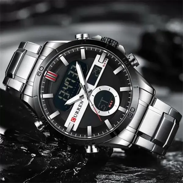 Curren 8384 Stainless Steel Dual Movement Men's Watch – Dial Color: Black, Strap Color: Silver – View 3