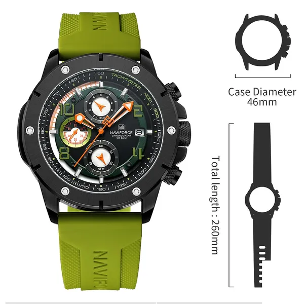 NAVIFORCE NF8034 Chronograph Multifunctional Waterproof Men’s Watch – Dial Color: Black, Strap Color: Green  – View 5