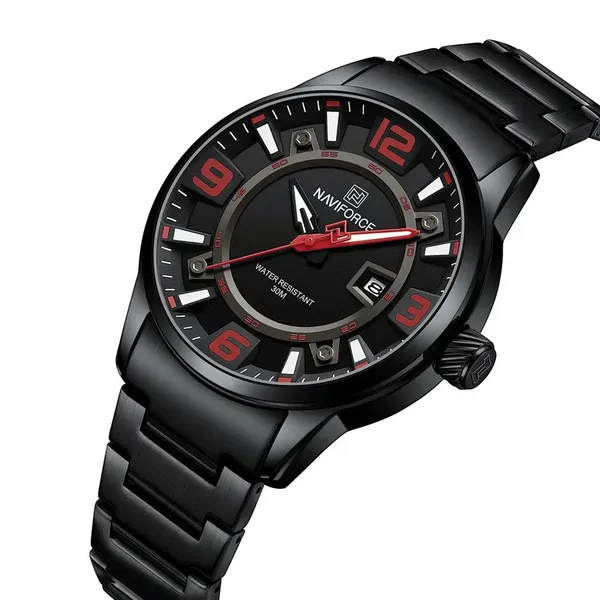 NAVIFORCE NF8044 Luminous Stainless Steel Strap Quartz Men’s Watch – Dial Color: Red, Strap Color: Black – View 2