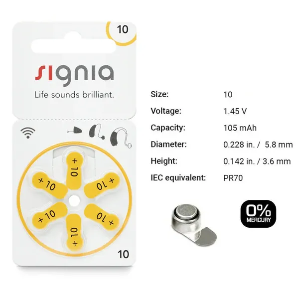 Signia Size 10 Hearing Aid Battery 1.45V Mercury Free Long Lasting Battery – View 3