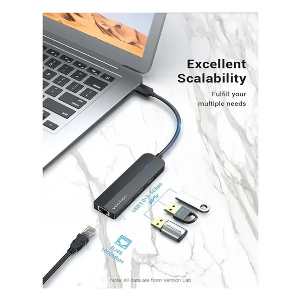 Vention CHPBB 3-Port USB 2.0 Hub with 100M Ethernet Lan Adapter – View 3