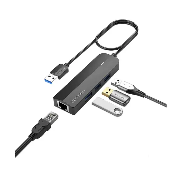 Vention CHPBB 3-Port USB 2.0 Hub with 100M Ethernet Lan Adapter – View 1