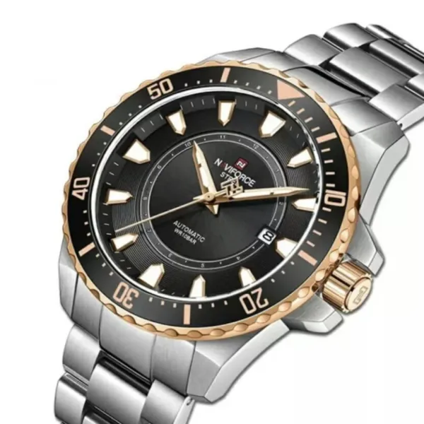 NAVIFORCE NFS1004 Luxury Mechanical Luminous Waterproof Men's Watch – Dial Color: Black, Strap Color: Silver – View 2