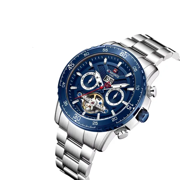 NAVIFORCE NF1001 Luxury Casual Mechanical Watch – Dial Color: Blue, Strap Color: Silver – View 2
