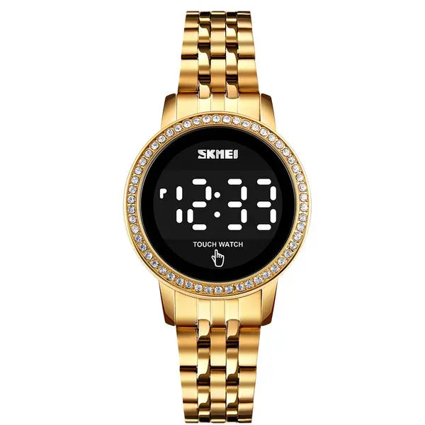 SKMEI 1669 Stainless Steel Analog Quartz Luxury Women's Watch – Dial Color: Black, Strap Color: Gold  – View 1
