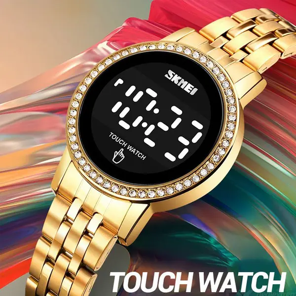 SKMEI 1669 Stainless Steel Analog Quartz Luxury Women's Watch – Dial Color: Black, Strap Color: Gold  – View 2