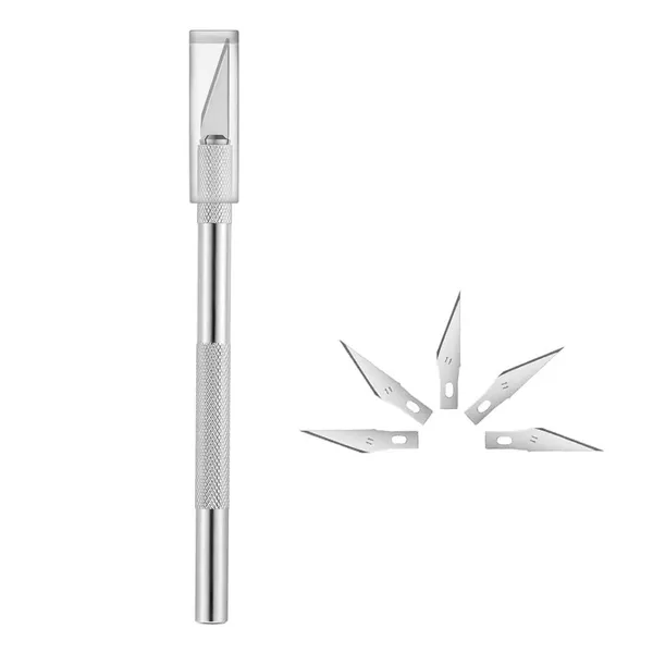 Original Stainless Steel Precision Knife with 5 Blades Silver – View 3