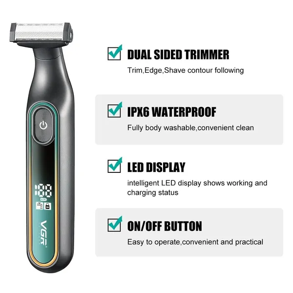 VGR V-360 Professional Blade Shaver with Dual-Sided Trimmer – Color: Green – View 2