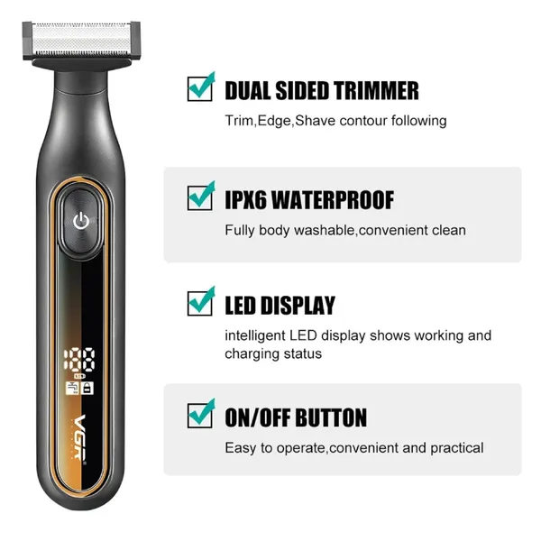 VGR V-360 Professional Blade Shaver with Dual-Sided Trimmer – Color: Orange – View 2