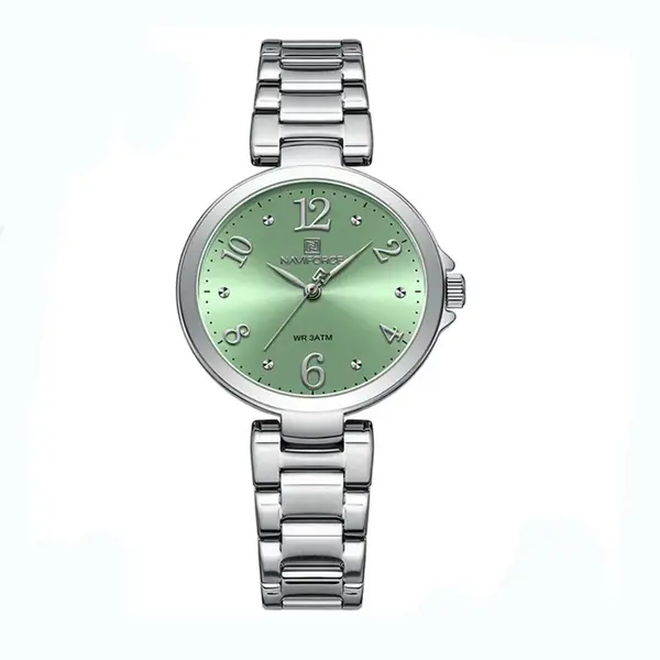 NAVIFORCE NF5031 Fashion Luxury Stainless Steel Women Watch – Dial Color: Green, Strap Color: Silver – View 1