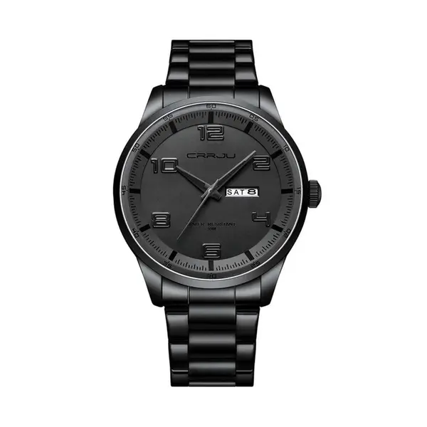 CRRJU 5005 Classic Stainless Steel Multifunctional Analog Quartz Fashion Men's Watch – Dial Color: Black, Strap Color: Black – View 1