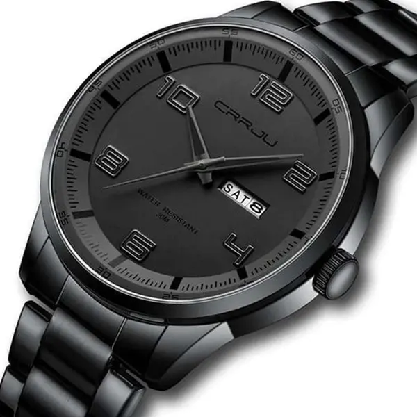 CRRJU 5005 Classic Stainless Steel Multifunctional Analog Quartz Fashion Men's Watch – Dial Color: Black, Strap Color: Black – View 2