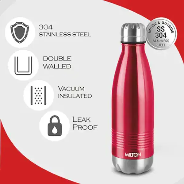 Milton Stainless Steel Maroon Duo Dlx 500 Thermo steel 24 Hours Hot And Cold Water Bottle - 500 Ml – View 5