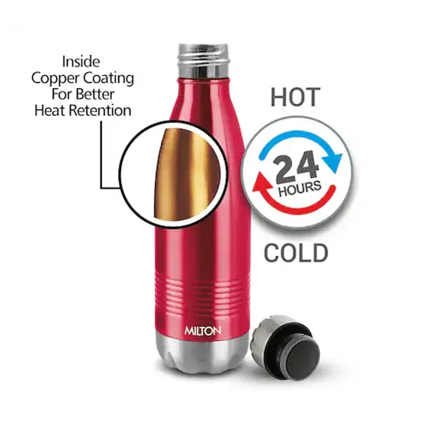 Milton Stainless Steel Maroon Duo Dlx 500 Thermo steel 24 Hours Hot And Cold Water Bottle - 500 Ml – View 4