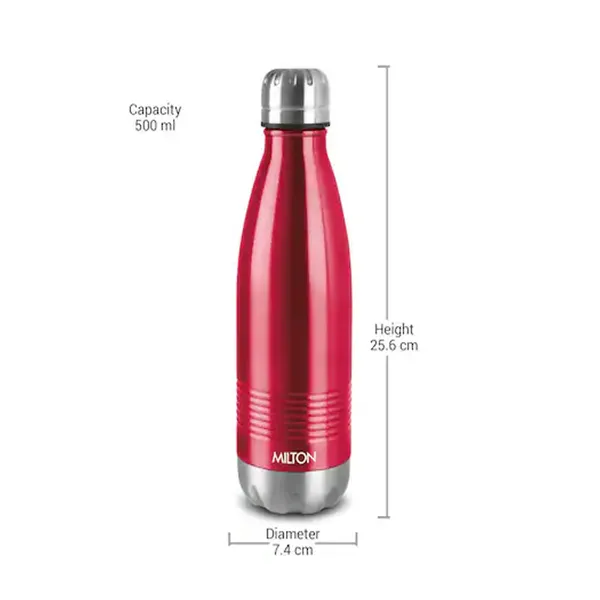 Milton Stainless Steel Maroon Duo Dlx 500 Thermo steel 24 Hours Hot And Cold Water Bottle - 500 Ml – View 3