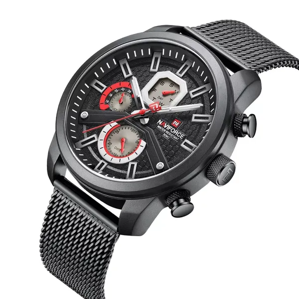 NaviForce NF9211 Chronograph Stainless Steel Luminous Men's Watch – Dial Color: Black, Strap Color: Black – View 2