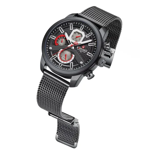 NaviForce NF9211 Chronograph Stainless Steel Luminous Men's Watch – Dial Color: Black, Strap Color: Black – View 3