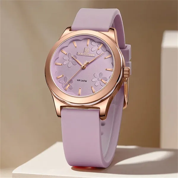 NAVIFORCE 5051 Fashion Women’s Watch 30m Waterproof Silicone Strap Casual Commuter Quartz Ladies Watch – Dial Color: Pink, Strap Color: Pink – View 2
