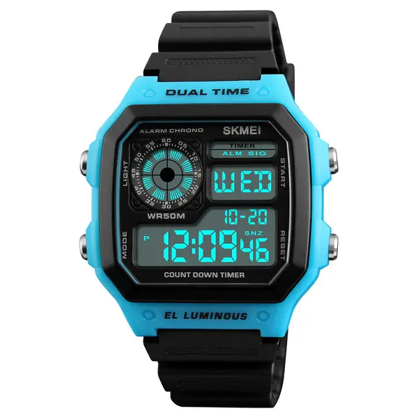 SKMEI 1299 Digital Multifunctional Silicone Strap Sporty Men's Watch – Dial Color: Blue, Strap Color: Black – View 2