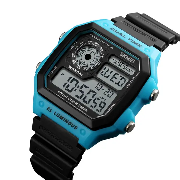 SKMEI 1299 Digital Multifunctional Silicone Strap Sporty Men's Watch – Dial Color: Blue, Strap Color: Black – View 3