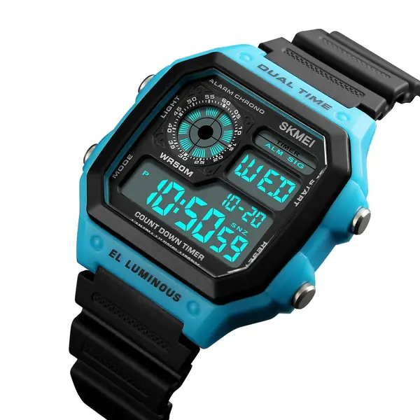 SKMEI 1299 Digital Multifunctional Silicone Strap Sporty Men's Watch – Dial Color: Blue, Strap Color: Black – View 4