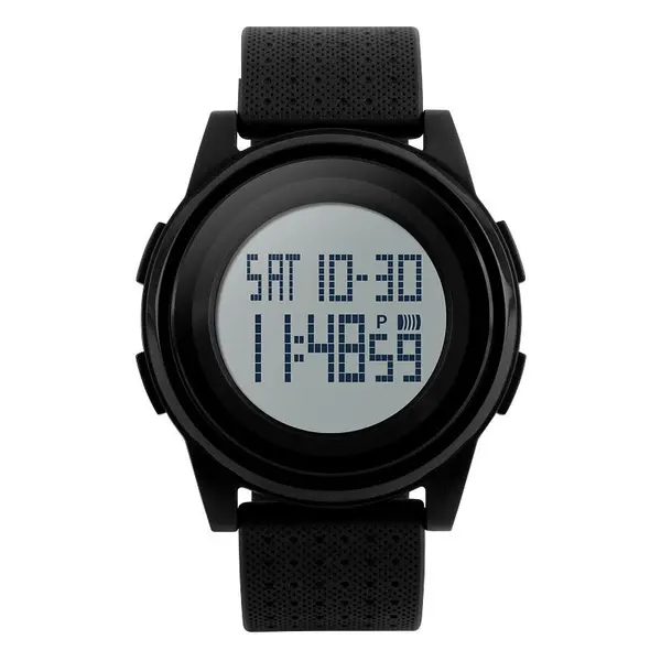 SKMEI 1206 Ultrathin Digital PU Leather Luminous Kid's Watch – Dial Color: Black, Strap Color: Black – View 1