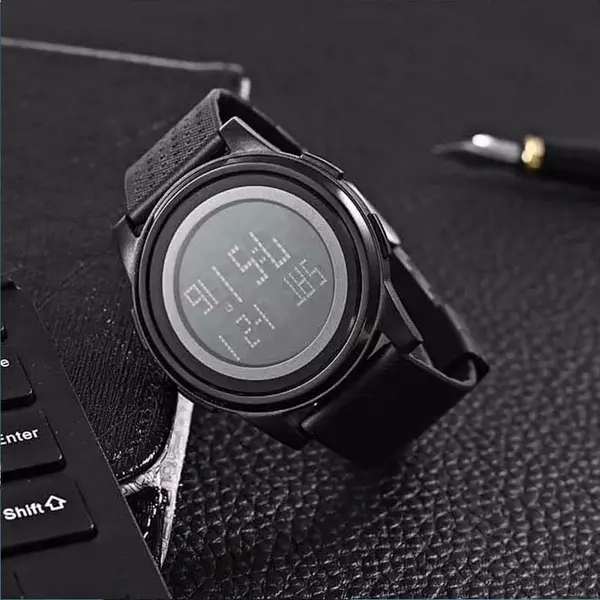 SKMEI 1206 Ultrathin Digital PU Leather Luminous Kid's Watch – Dial Color: Black, Strap Color: Black – View 3
