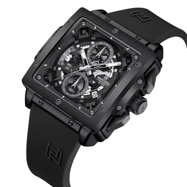 Naviforce 8064 Silicone Strap Quartz Analog Premium Sporty Men's Watch – Dial Color: Black, Strap Color: Black – View 2