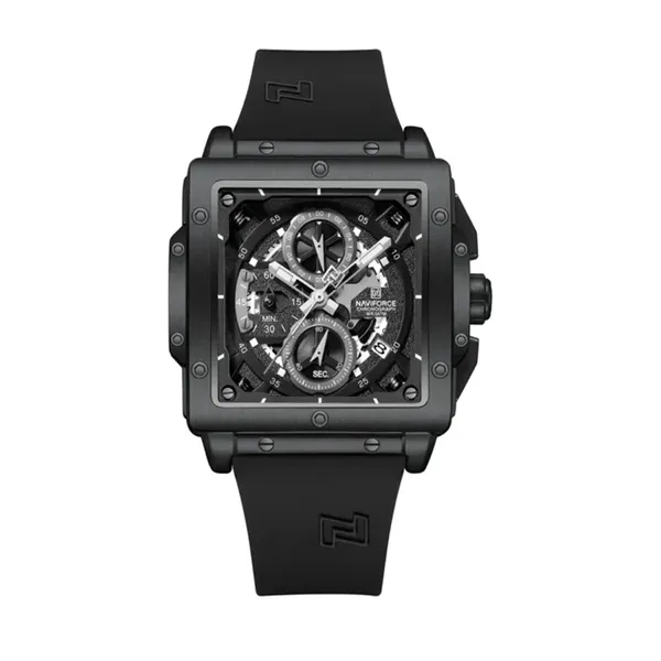 Naviforce 8064 Silicone Strap Quartz Analog Premium Sporty Men's Watch – Dial Color: Black, Strap Color: Black – View 1