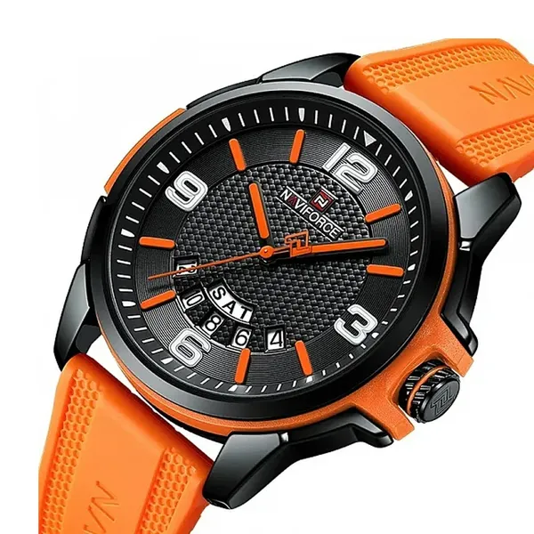NAVIFORCE NF9215T Trendy Sports Men’s Watch – Dial Color: Black, Strap Color: Orange – View 2